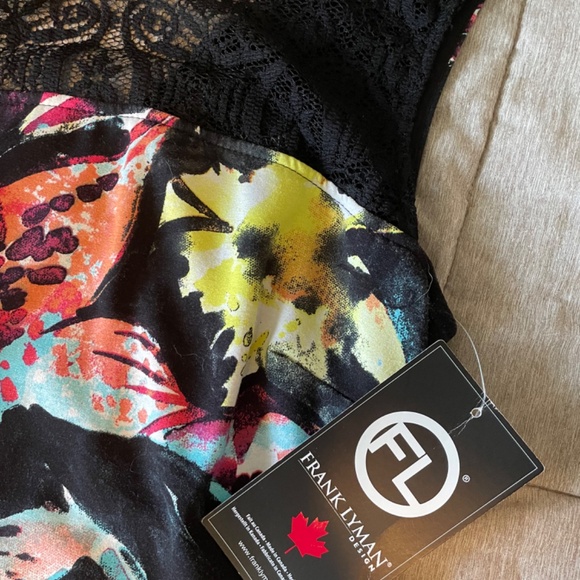 NWT Frank Lyman Colourful Cocktail Dress with Black Lace Detail (Sz 8) - Picture 3 of 11